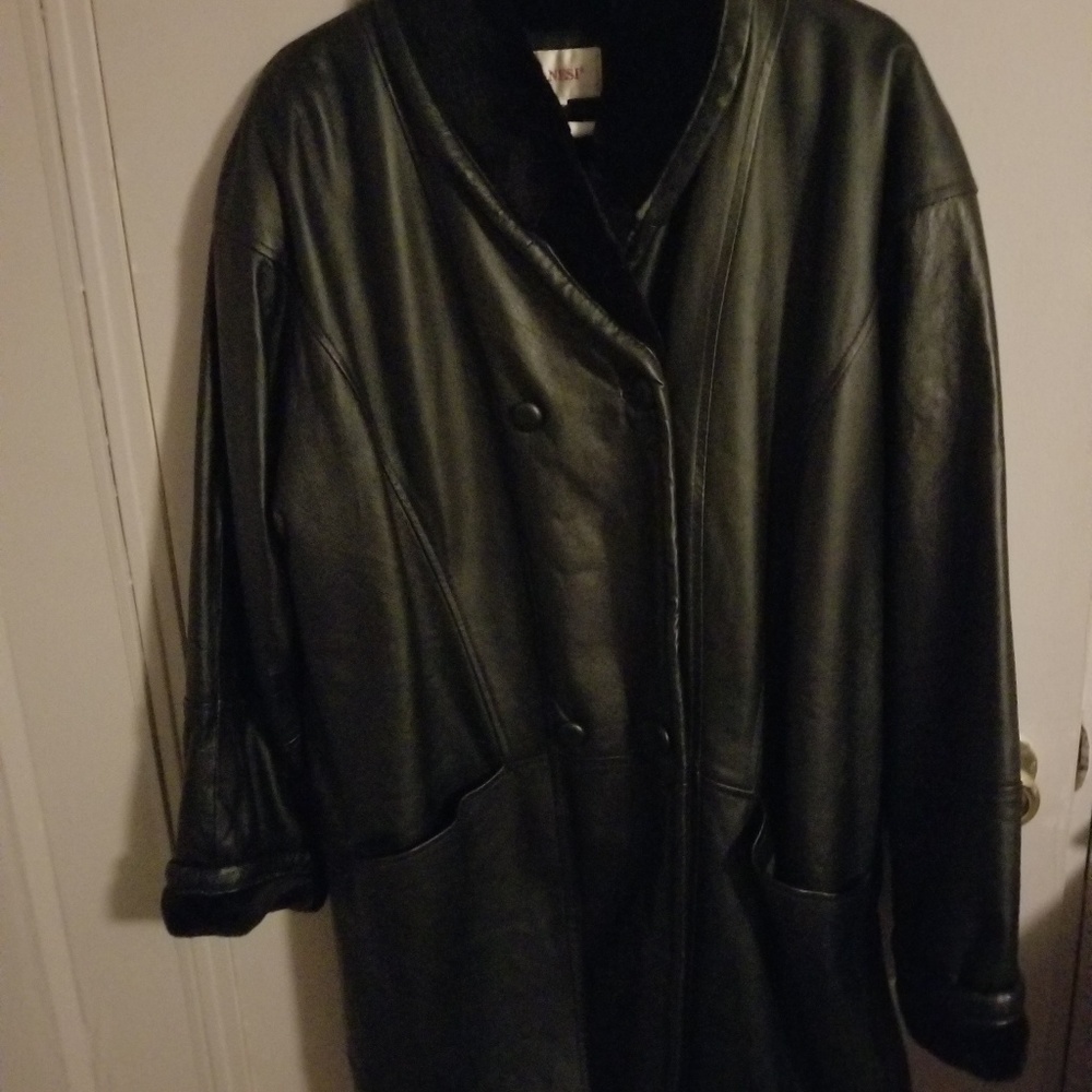Black faux leather coat